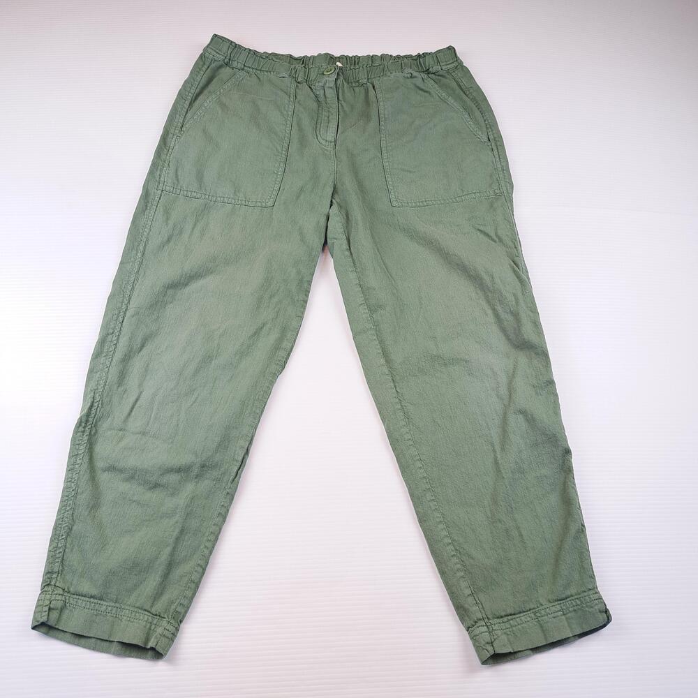 Eileen Fisher Pants Womens Small Petite Green Chino Elastic Waist Organic Cotton